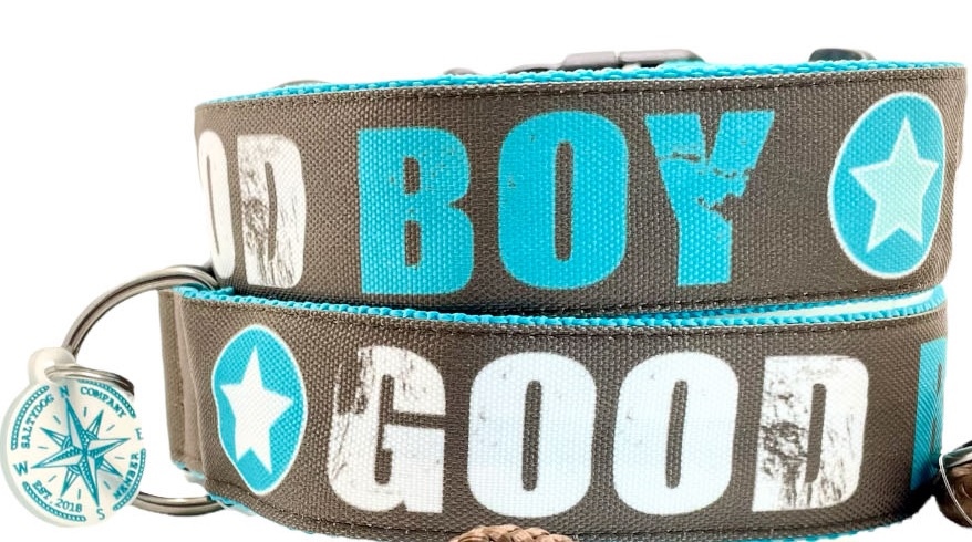 Good-B Segeltuch Halsband Good Boy Choco-Türkis Gr. M  35-60 cm