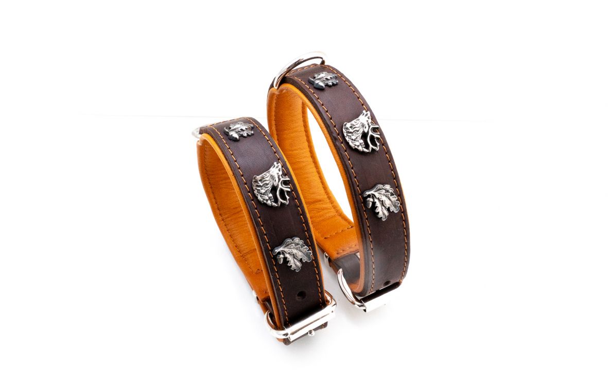 Jagd1 Lederhalsband Kairo mit Jagdmotiven 30 mm, Braun