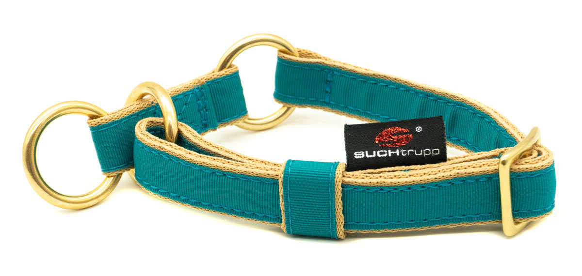 SUCHtrupp® PURE TÜRKIS / Beige Schlupfhalsband Messing
