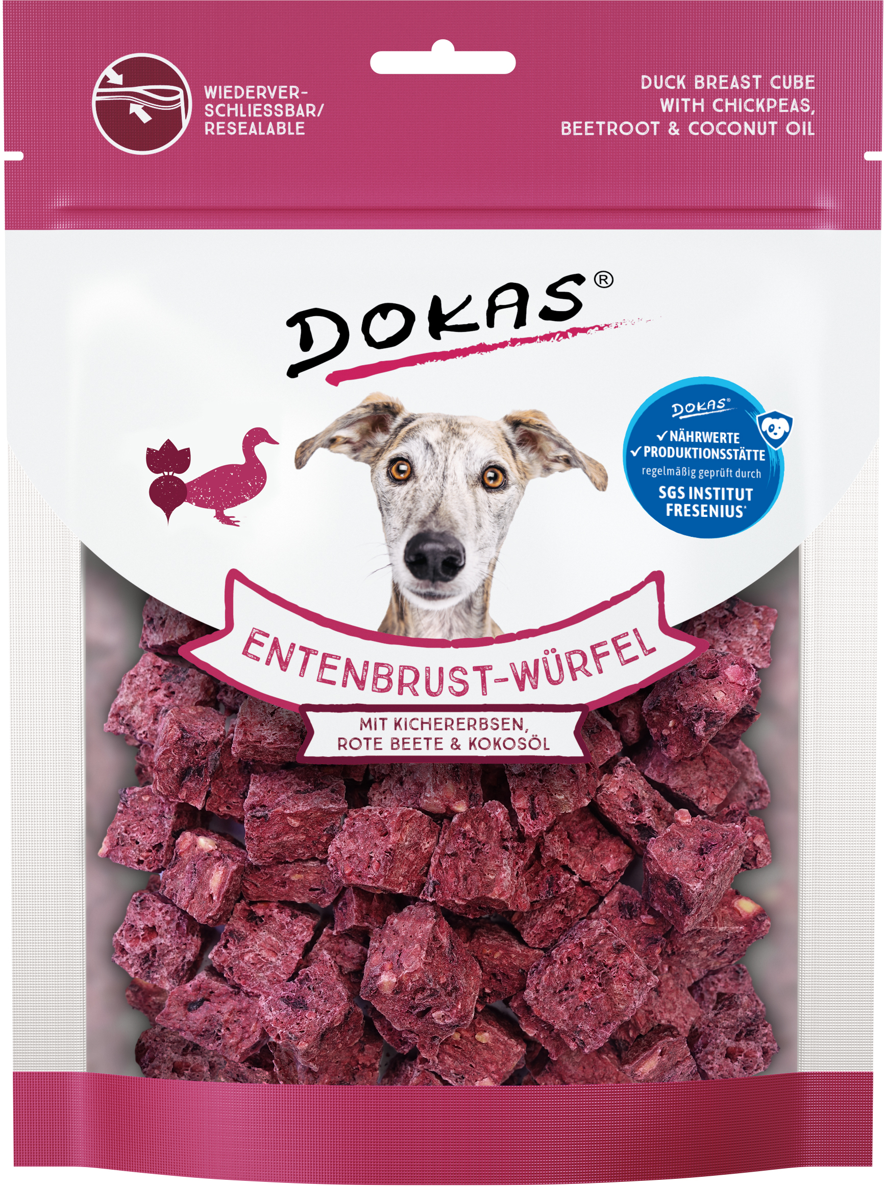 DOKAS Entenbrust Würfel mit Kichererbsen, Rote Beete & Kokosöl, 150g DOKAS Entenbrust Würfel mit Kichererbsen, Rote Beete & Kokosöl, 150g