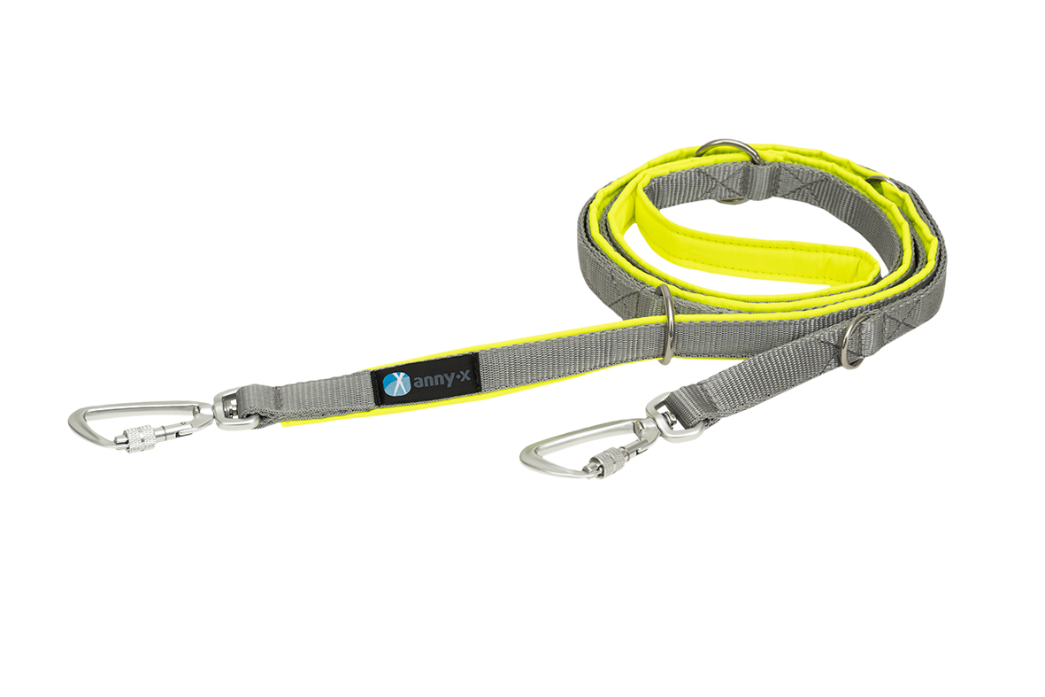 AnnyX Voll-Gepolsterte Führleine Safety Protect Leuchtgelb / Grau