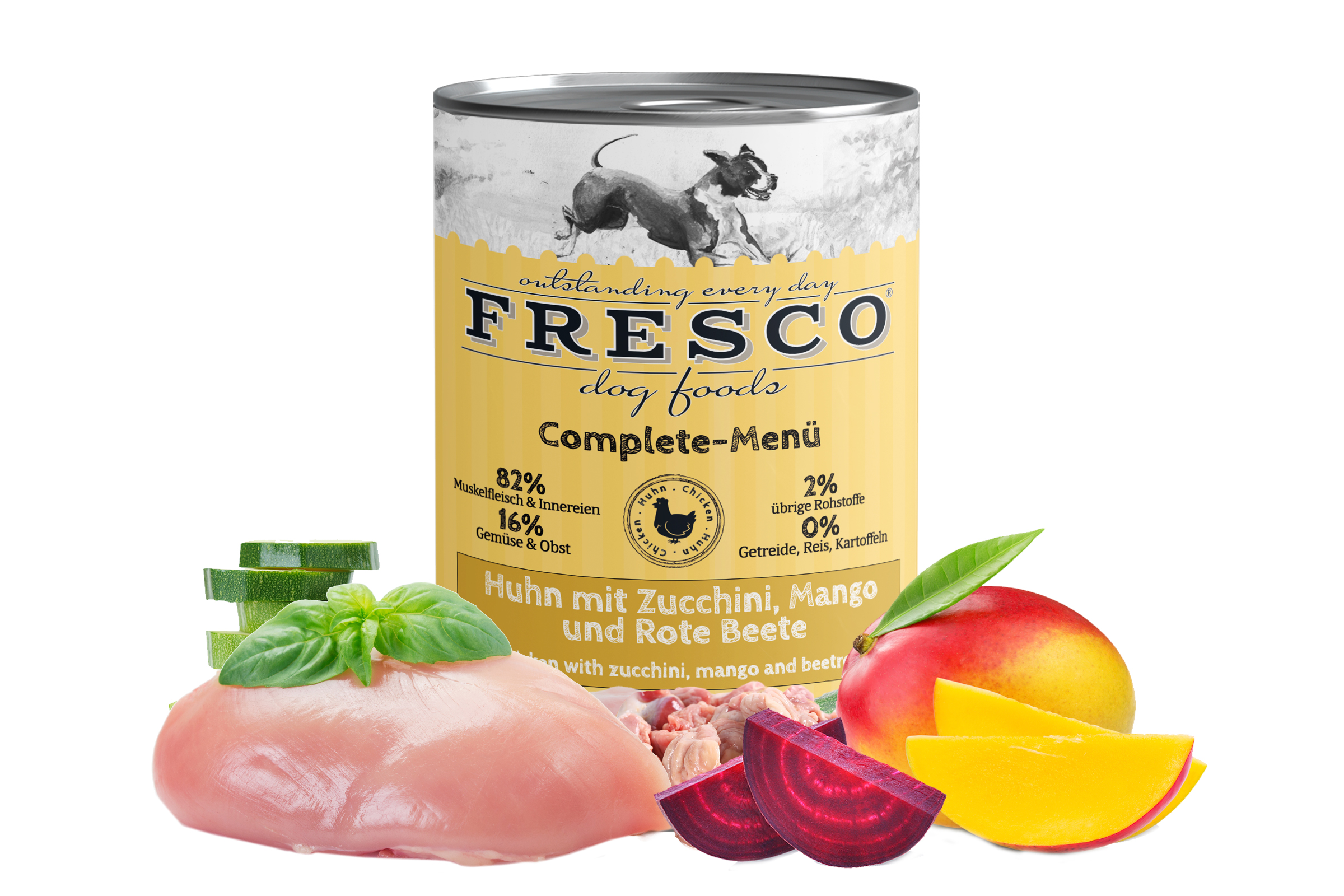 mockup-nassbarf-huhn FRESCO Complete-Menü Huhn mit Zucchini, Mango und Rote Beete (haltbares B.A.R.F.) 400 g
