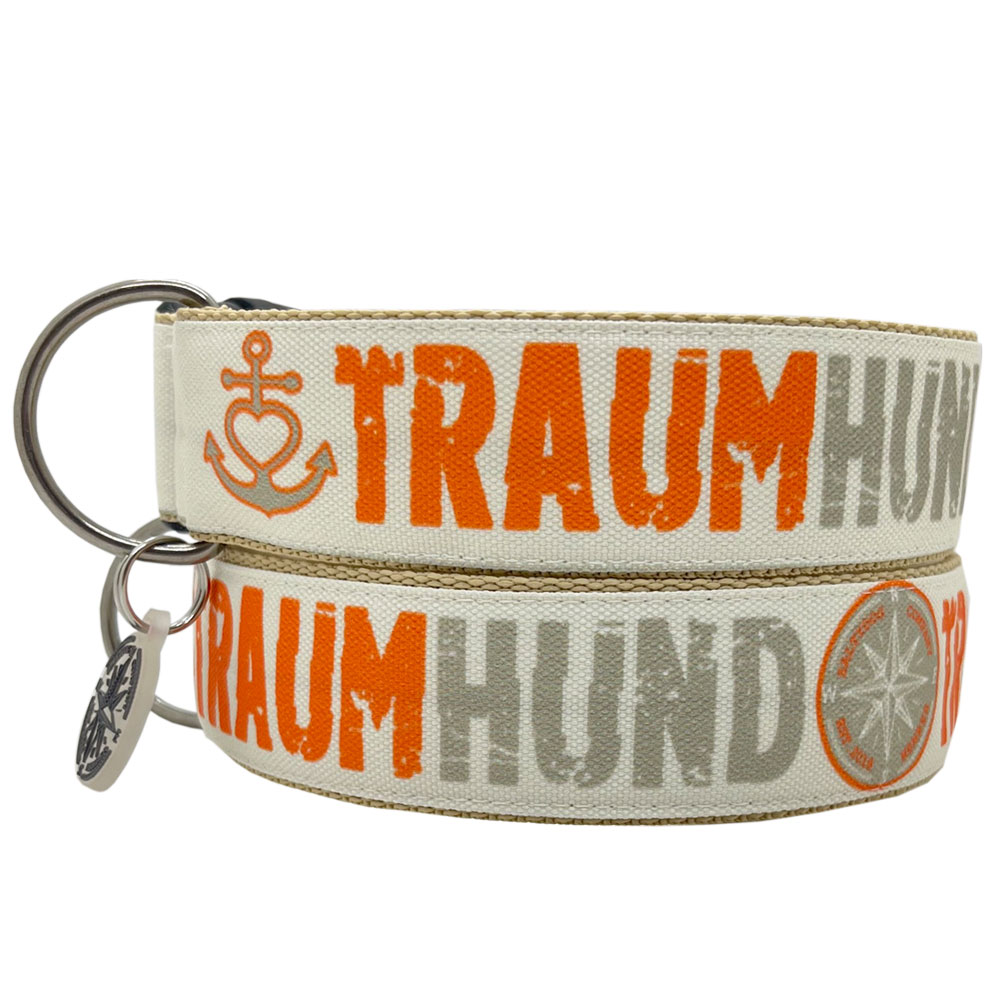 Segeltuch Halsband Taumhund Sand-Mandarine  Gr. M 35-60 cm
