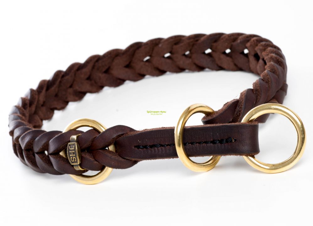Dressurhalsband-Messing-Web1 Schlupfhalsband Leder geflochten 20mm Messing