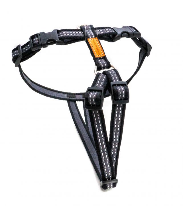 Mops Brustgeschirr - Spezial Hundegeschirr für Mops Soft Grip Schwarz-Silber