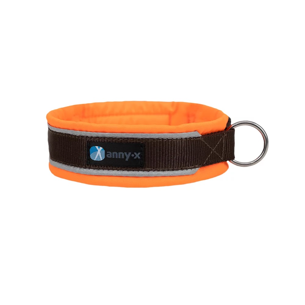 steckhalsband-protect-orange AnnyX Halsband mit Klickverschluss Protect leuchtorange/braun