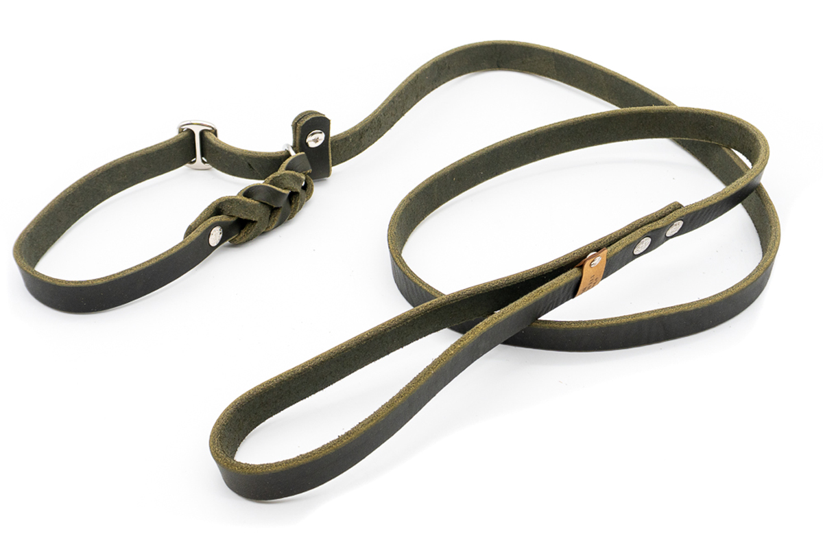 Fettleder Retrieverleine geflochten Oliv