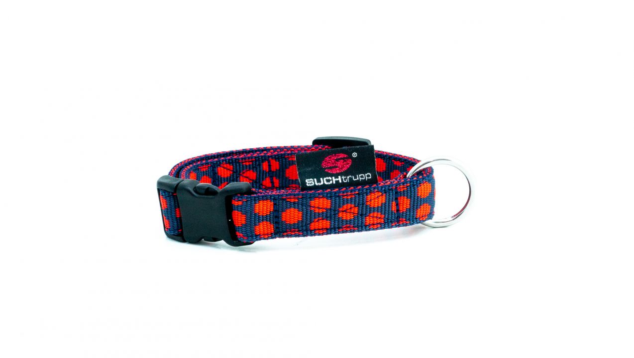 SUCHtrupp® Dots Darkblue- Red Steckhalsband Chrom Gr. S