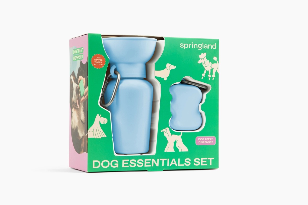 Springer Set Reisetrinkflasche für Hunde 590 ml + Silikon- Leckerlispender