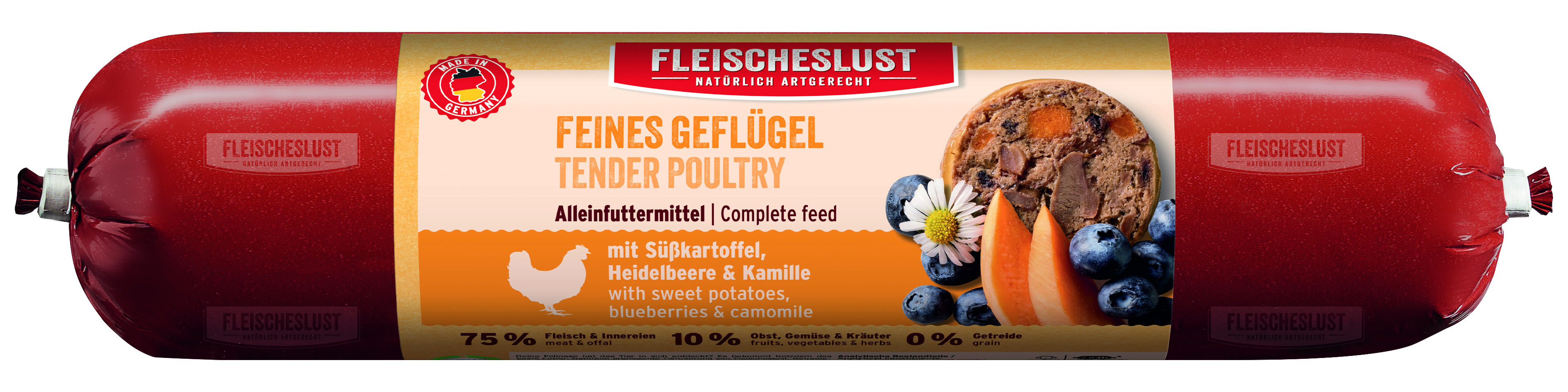 FLEISCHESLUST Feines Geflügel mit Süßkartoffel, Heidelbeere & Kamille 400 g  Neue Rezeptur
