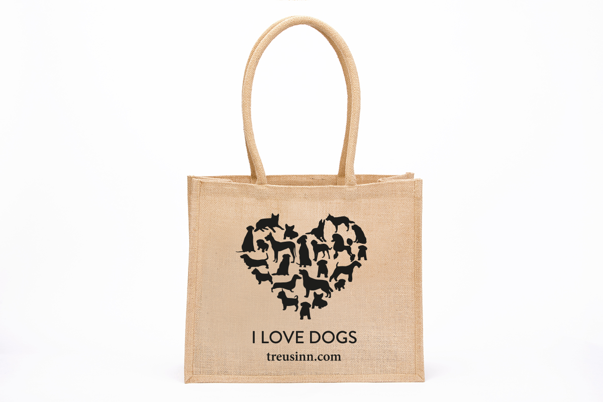 TREUSINN Shopper Jute "I Love Dogs" Schwarz