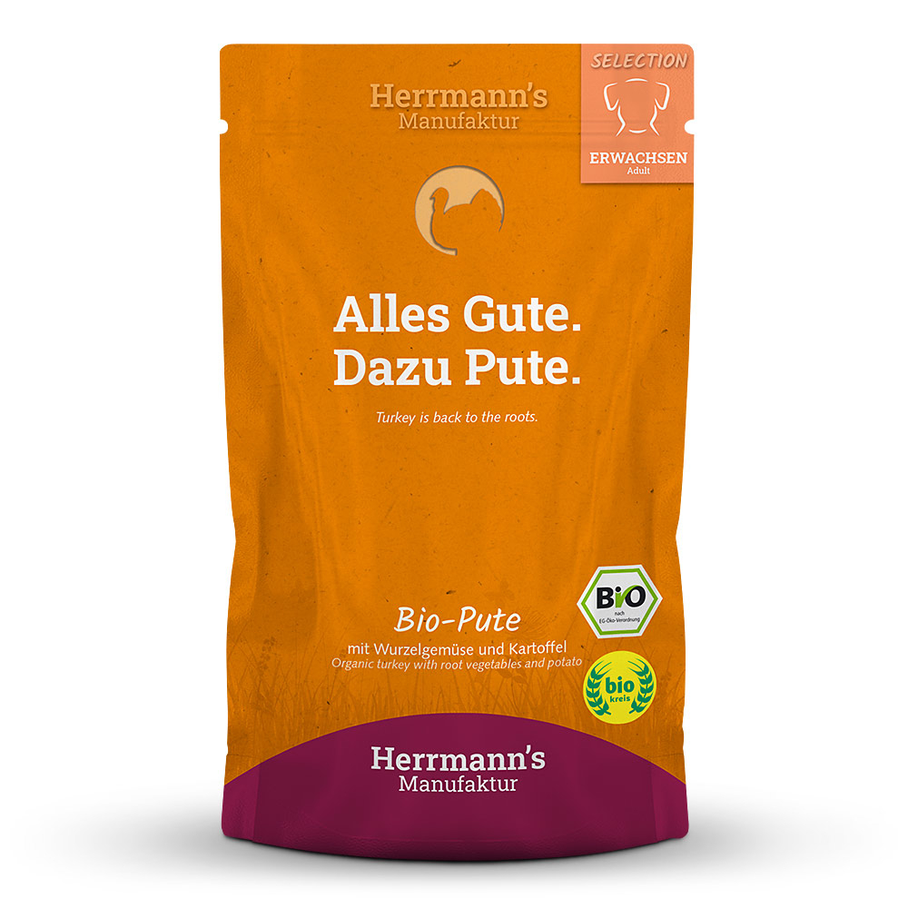 HM006920-Herrmann-s-Manufaktur-Selection-Adult-Bio-Pute-mit-Wurzelgem-se-Kartoffeln-15x150g Herrmann's Selection Menü Bio Pute mit Wurzelgemüse 150 g