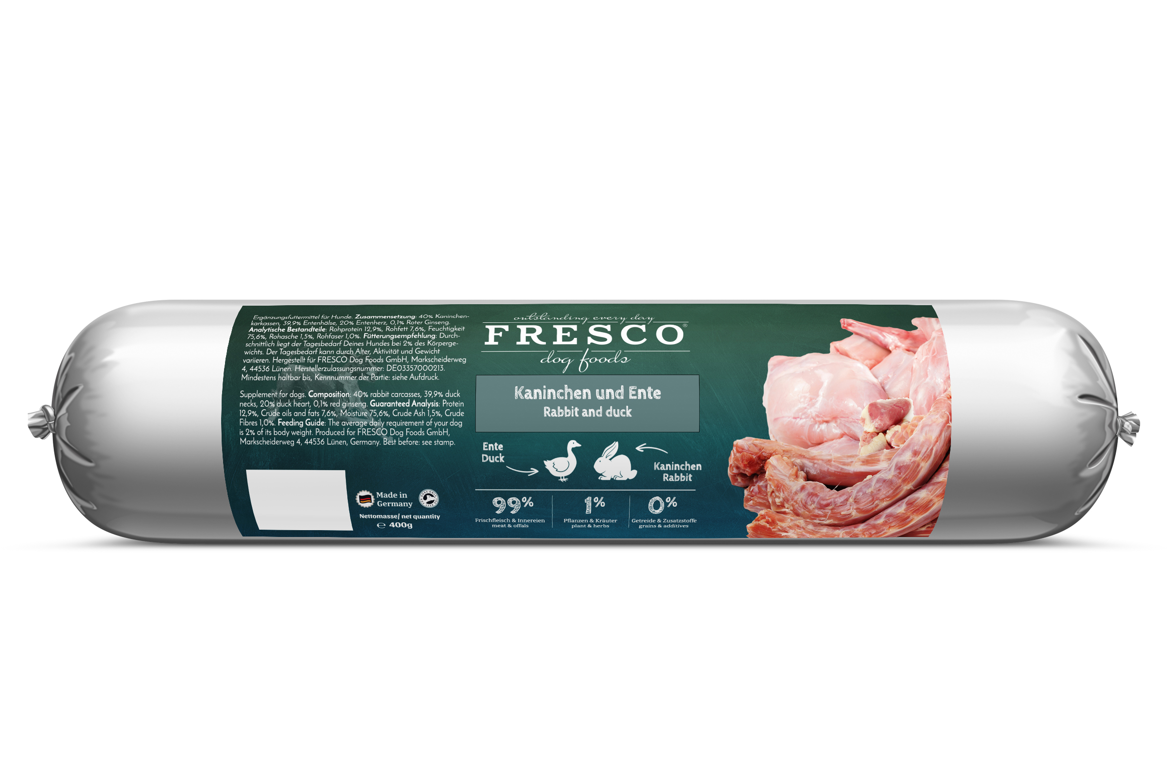 mockup-wurst-ente-kaninchen-01 FRESCO BARF Wurst Complete-Menü Kaninchen und Ente