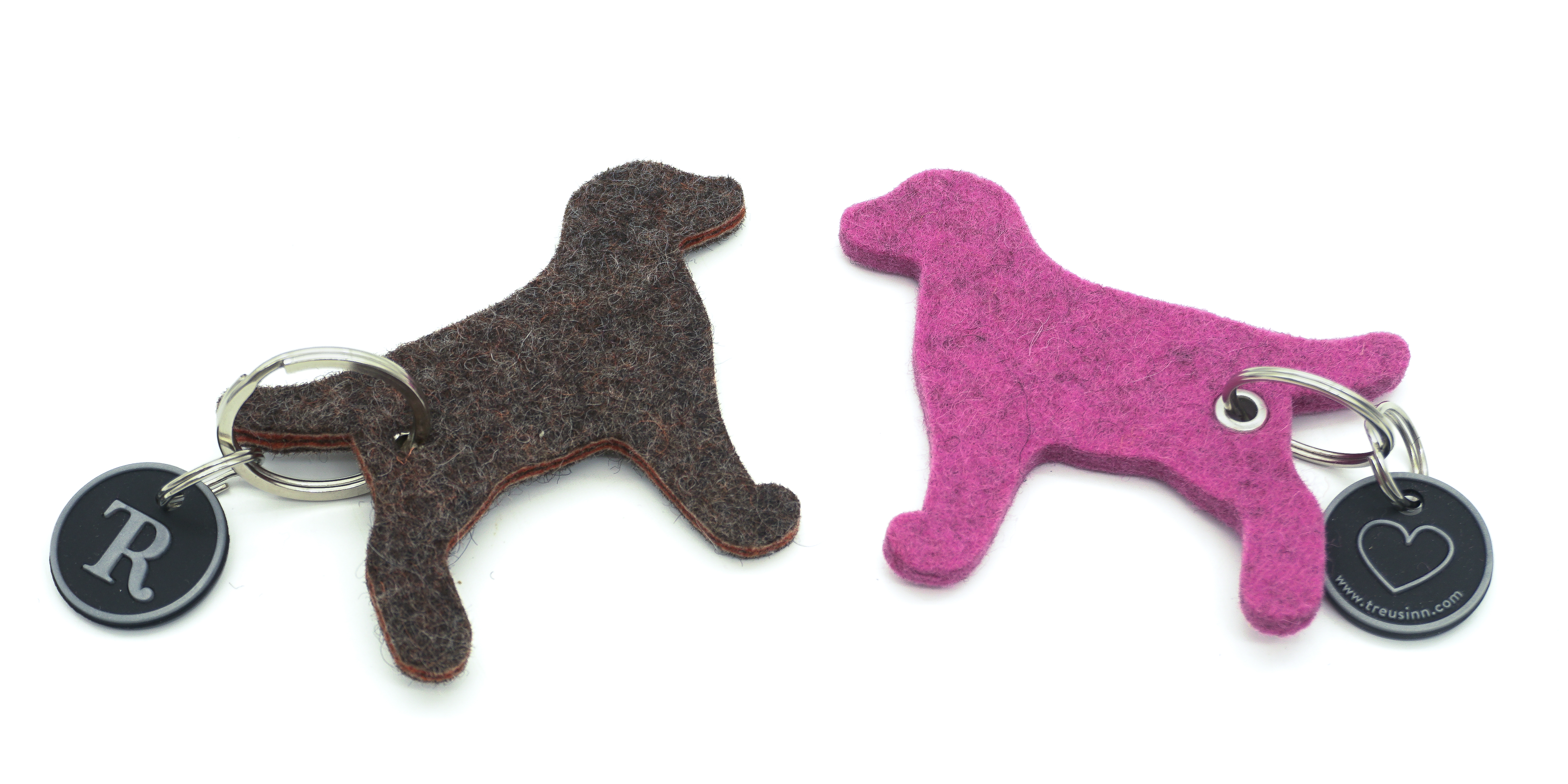 TREUSINN Schlüsselanhänger HUND aus Wollfilz – mit Klimperschutz