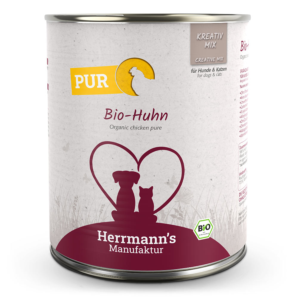 HM007163-Herrmann-s-Manufaktur-Kreativ-Mix-Bio-Huhn-_-Reinfleisch-6x800g Herrmann's Bio Huhn Reinfleisch 800g