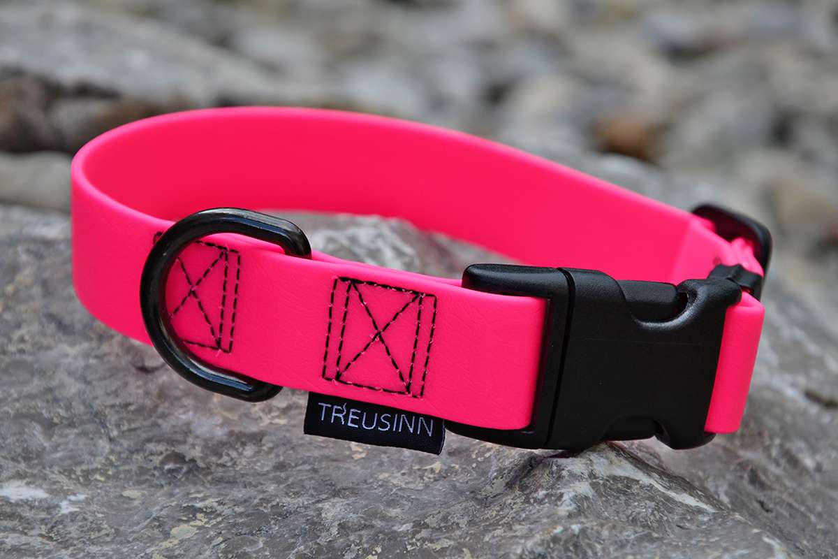 TREUSINN Hundehalsband verstellbar Biothane STAY Neonpink