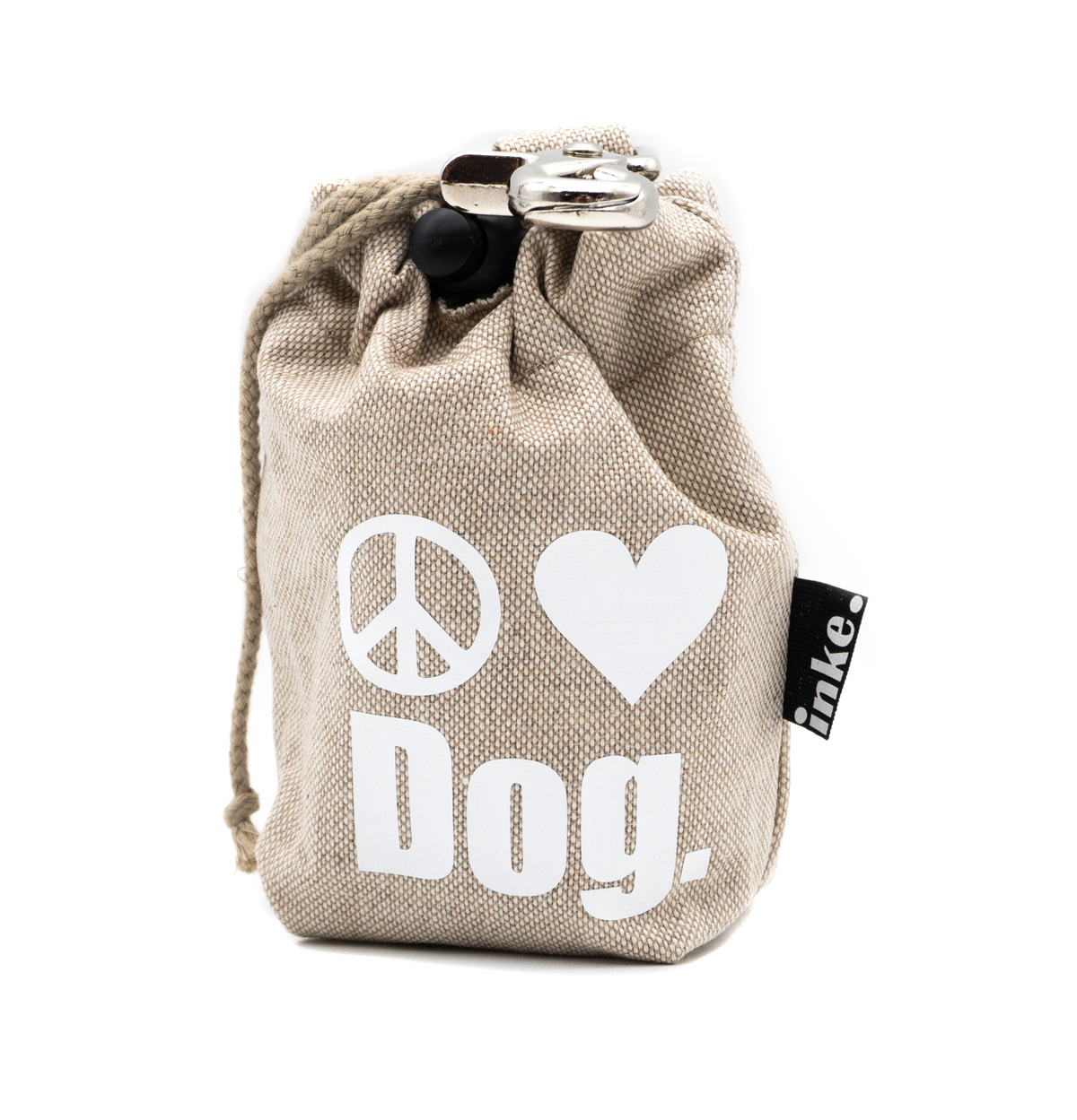 Inke-sand-love-peace-Zeichen INKE. Leckerlibeutel für Hunde Sand mit Peace-Herz Zeichen Dog Weiß, Silber