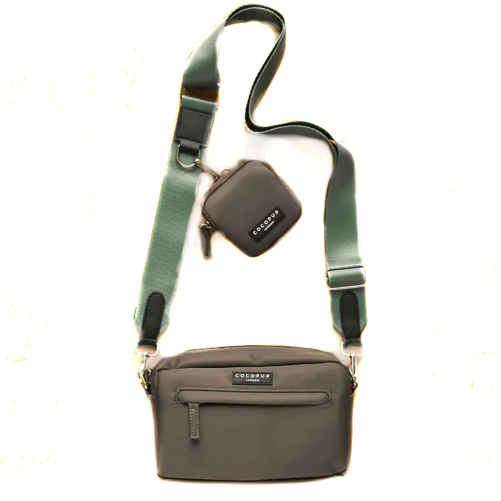 Cocopup Gassitasche, Mokka mit Gurt Khaki und Leckerlibeutel (=3-teilig)