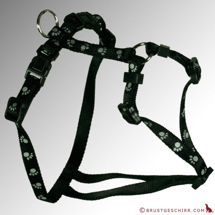 Feltmann Mini - Brustgeschirr für kleine Hunde und Welpen 25-35 cm Schwarz mit silbernen Pfötchen