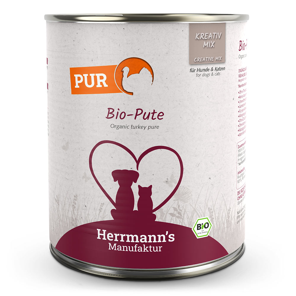 HM007200-Herrmann-s-Manufaktur-Kreativ-Mix-Bio-Pute-_-Reinfleisch-6x800g Herrmann's Bio Pute Reinfleisch 800g