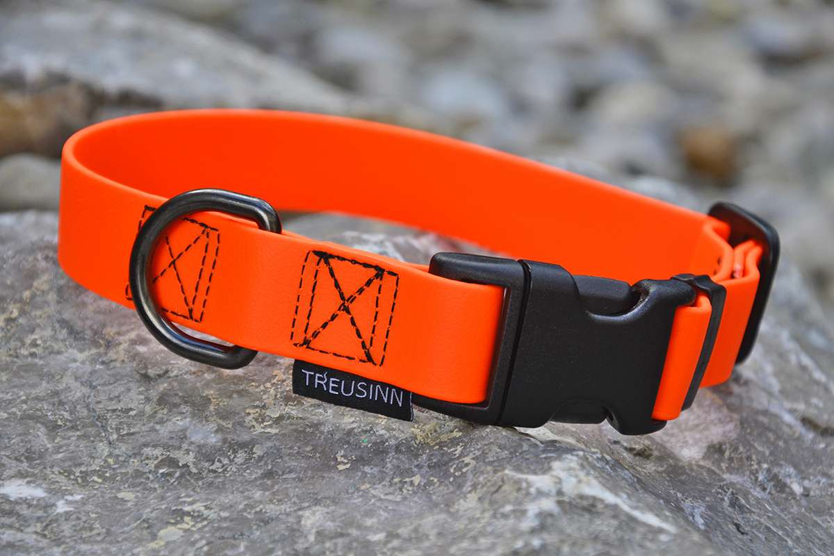 TREUSINN Hundehalsband verstellbar Biothane STAY Neonorange