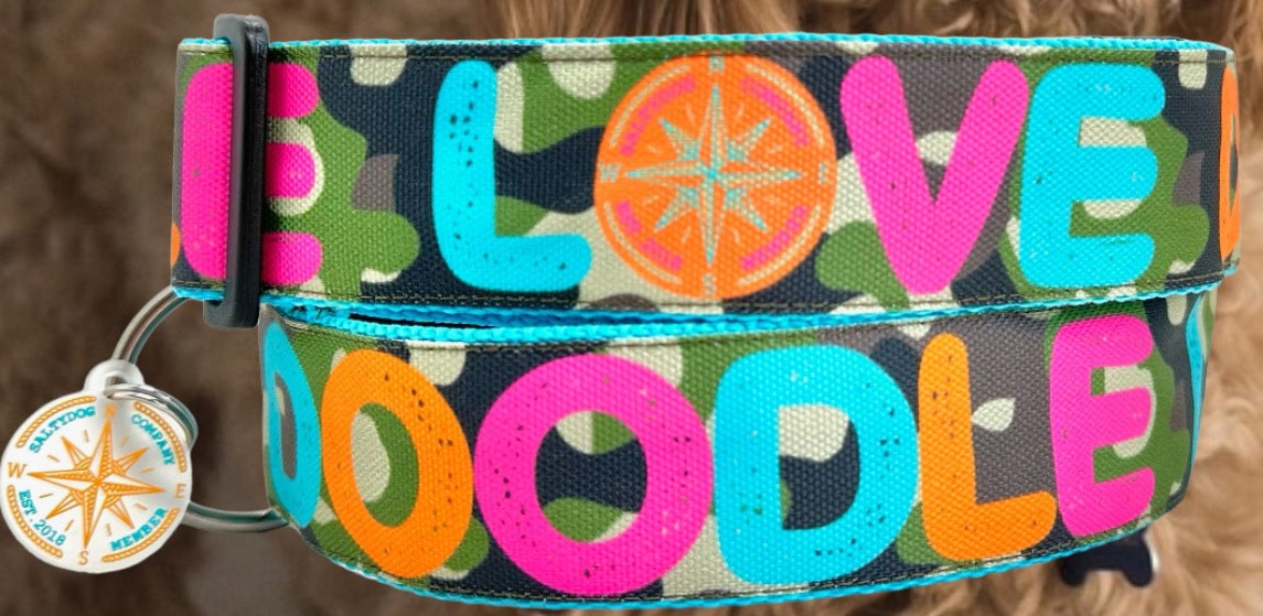 Segeltuch Halsband Doodle Love Gr. MK (kurz)  30-50 cm