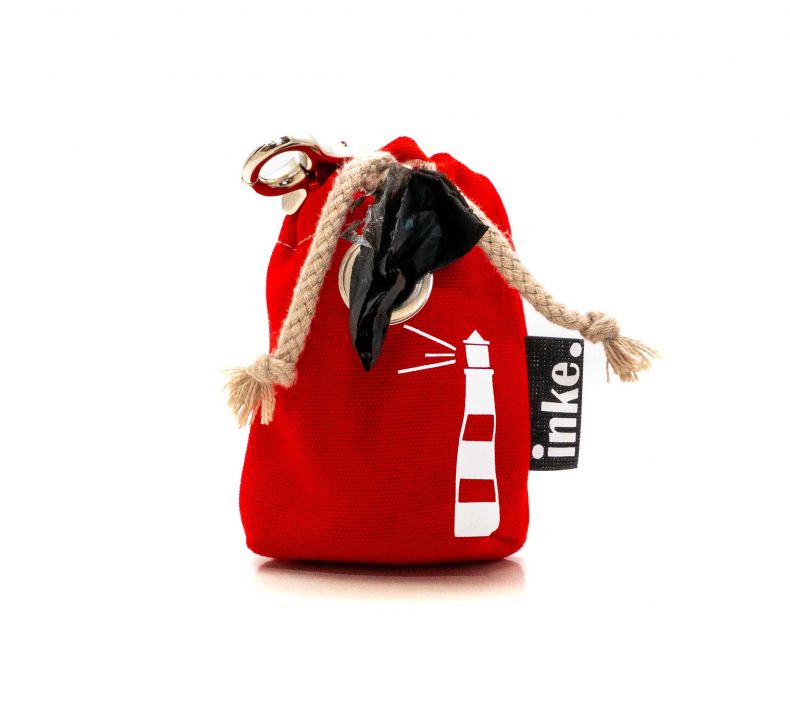 DSC02366-2 INKE. Kotbeutelspender Rot mit Leuchtturm, Silber