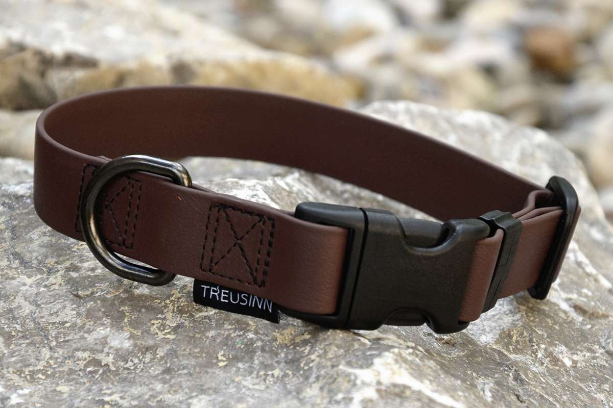 TREUSINN Hundehalsband verstellbar Biothane STAY Schokobraun