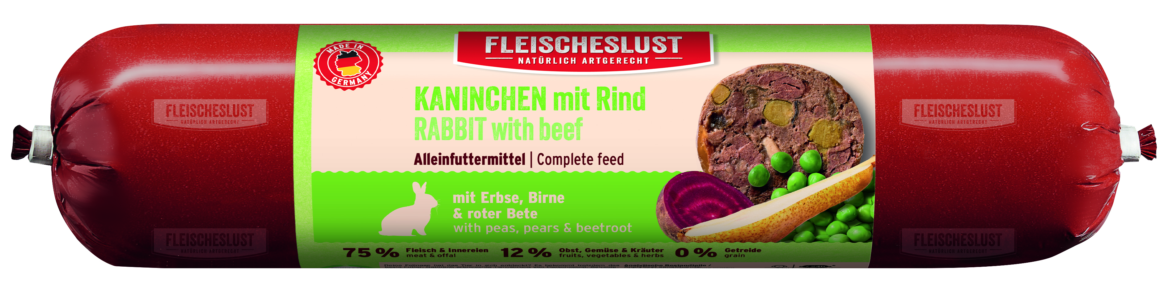 FLEISCHESLUST Kaninchen mit Rind mit Erbse, Birne & roter Bete 400 g Neue Rezeptur