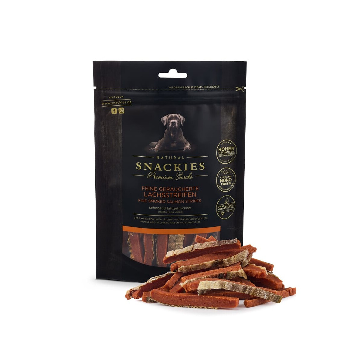 feine-geraeucherte-lachsstreifen-170g SNACKIES Feine geräucherte Lachsstreifen 170g
