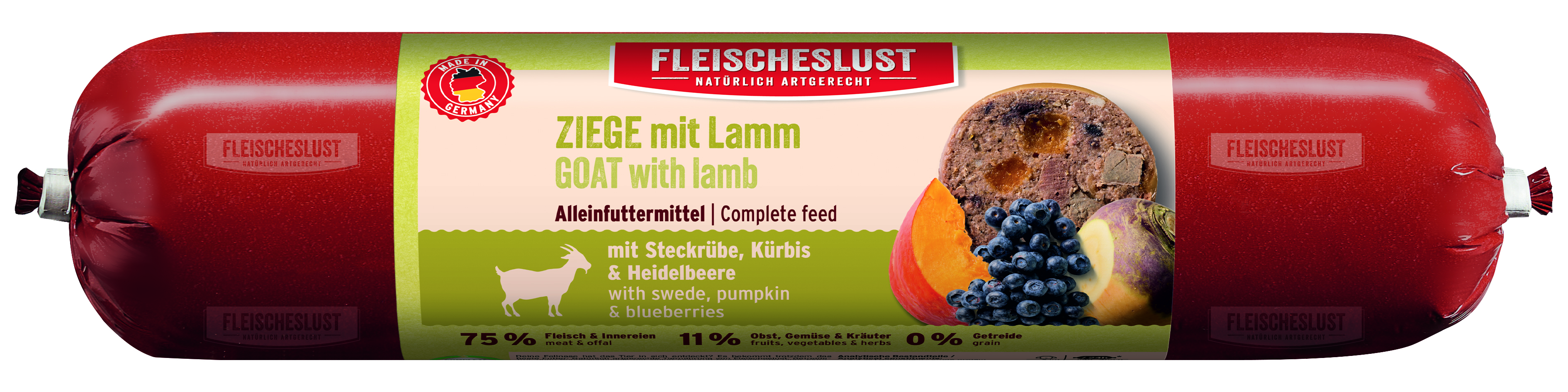 FLEISCHESLUST Ziege mit Lamm mit Steckrübe, Kürbis & Heidelbeere 400 g Neue Rezeptur