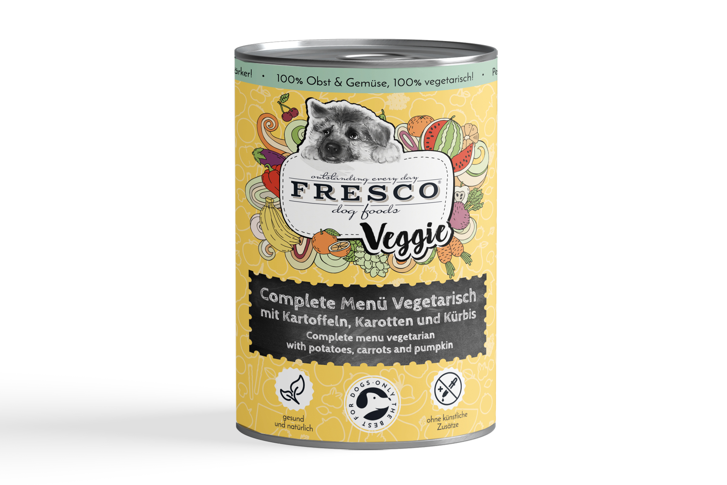 mockup-veggie-gelb FRESCO Complete-Menü Vegetarisch mit Kartoffeln, Karotten und Kürbis (haltbares B.A.R.F.) 400 g