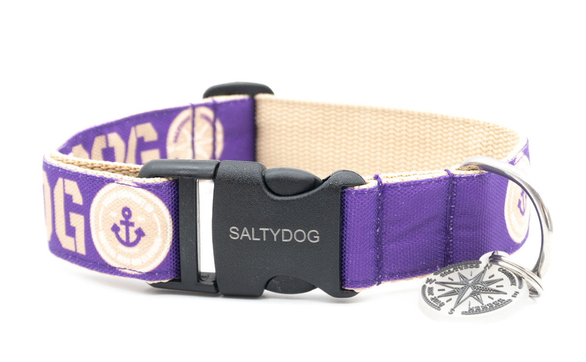 Segeltuch Halsband SALTY DOG Lila -Beige Gr. MK 30-50 cm