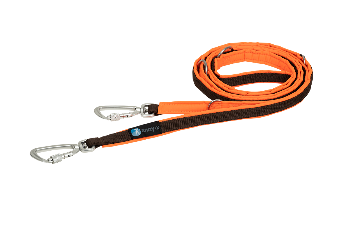AnnyX Voll-Gepolsterte Führleine Safety Proetct Leuchtorange / Braun