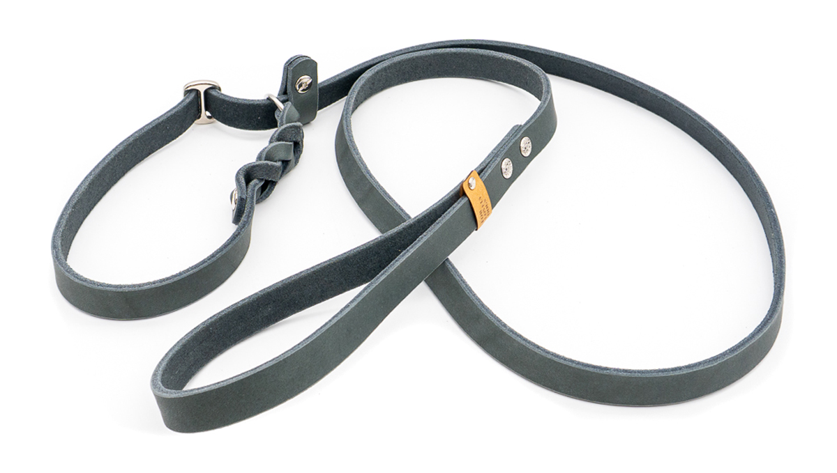 Fettleder Retrieverleine geflochten Dunkelgrau