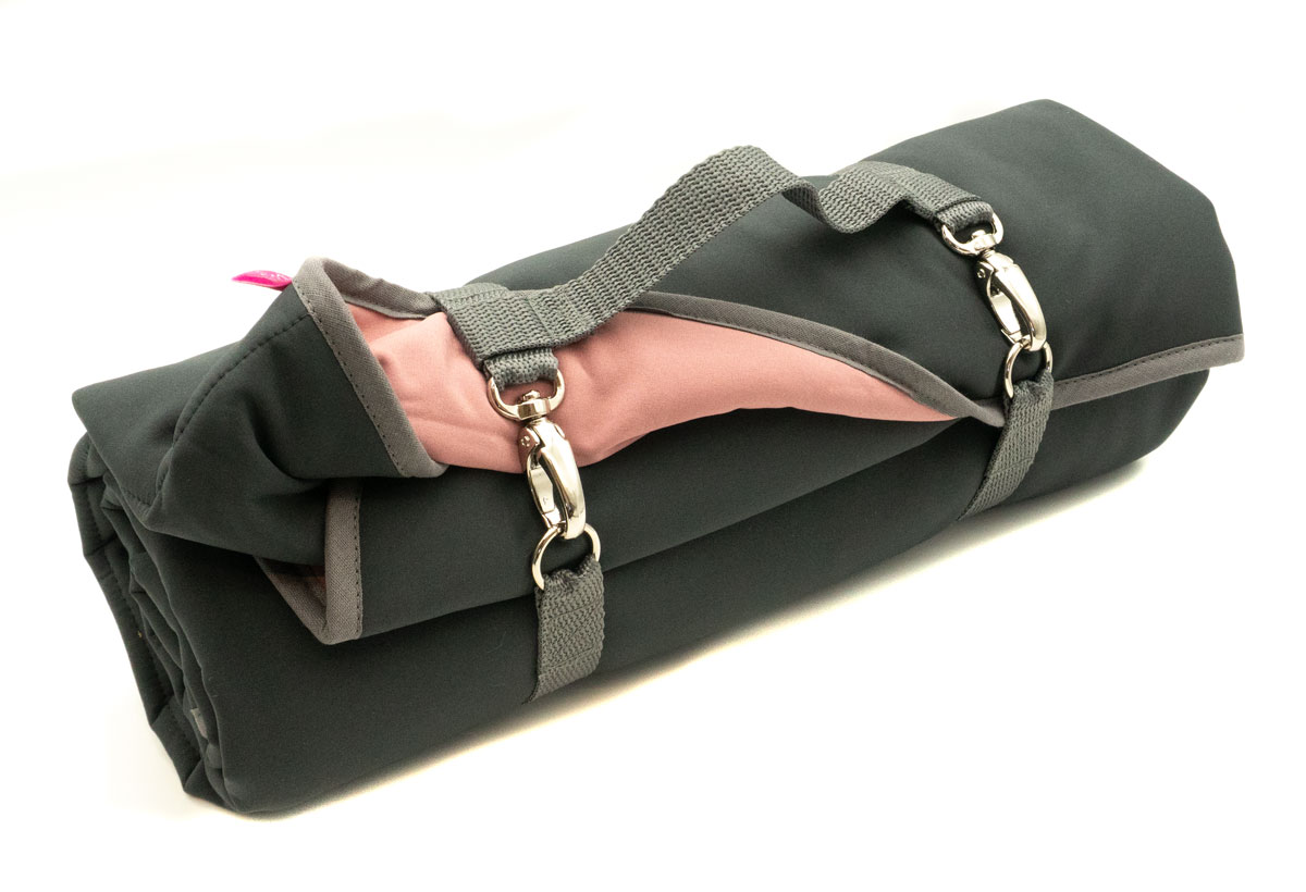 MooiZo Dog'n Roll Hundereisedecke Softshell Anthrazit-Altrosa, Gurt Grau Gr. L