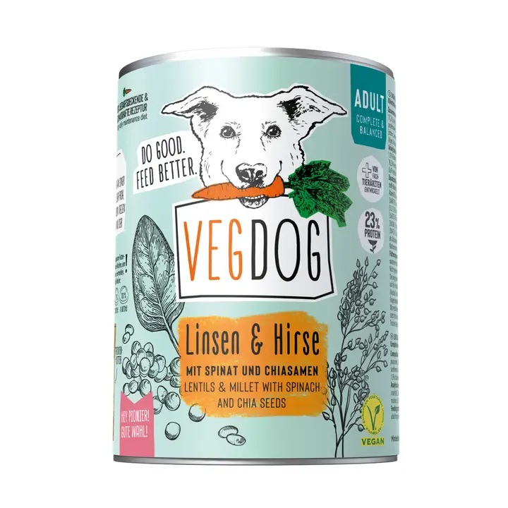 VEGDOG Nassfutter Adult Linsen & Hirse