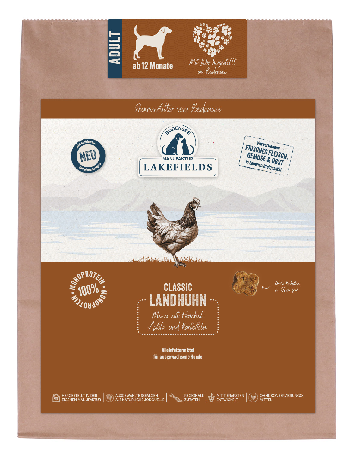 Lakefields Trockenfleisch Menü Huhn Adult