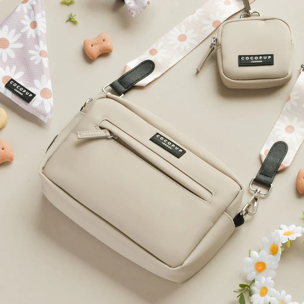 Cocopup-Tasche-Latte-Caramel-mit-Gurt-Daisy-Chain Cocopup Gassitasche Groß, Caramel Latte mit Gurt Daisy Chain und Leckerlitasche  (=3-teilig)