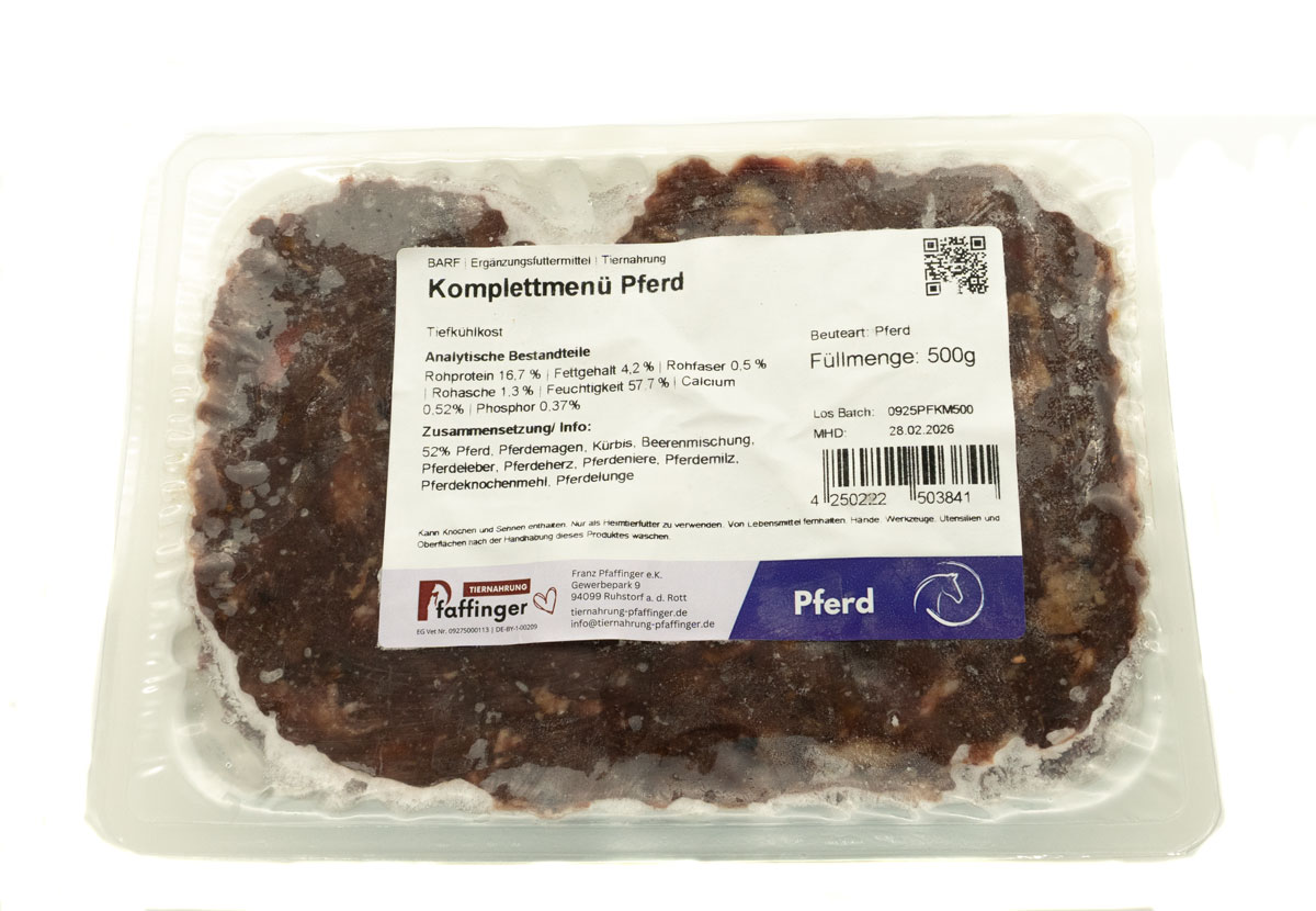 Pfaffinger BARF Komplettmenü roh 500 g (gewolft) Pferd Pfaffinger BARF Komplettmenü roh 500 g (gewolft) Pferd