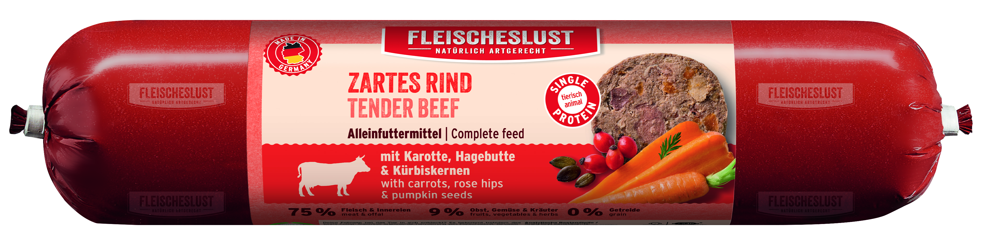 FLEISCHESLUST Zartes Rind mit Karotte, Hagebutte & Kürbiskernen 400 g Neue Rezeptur