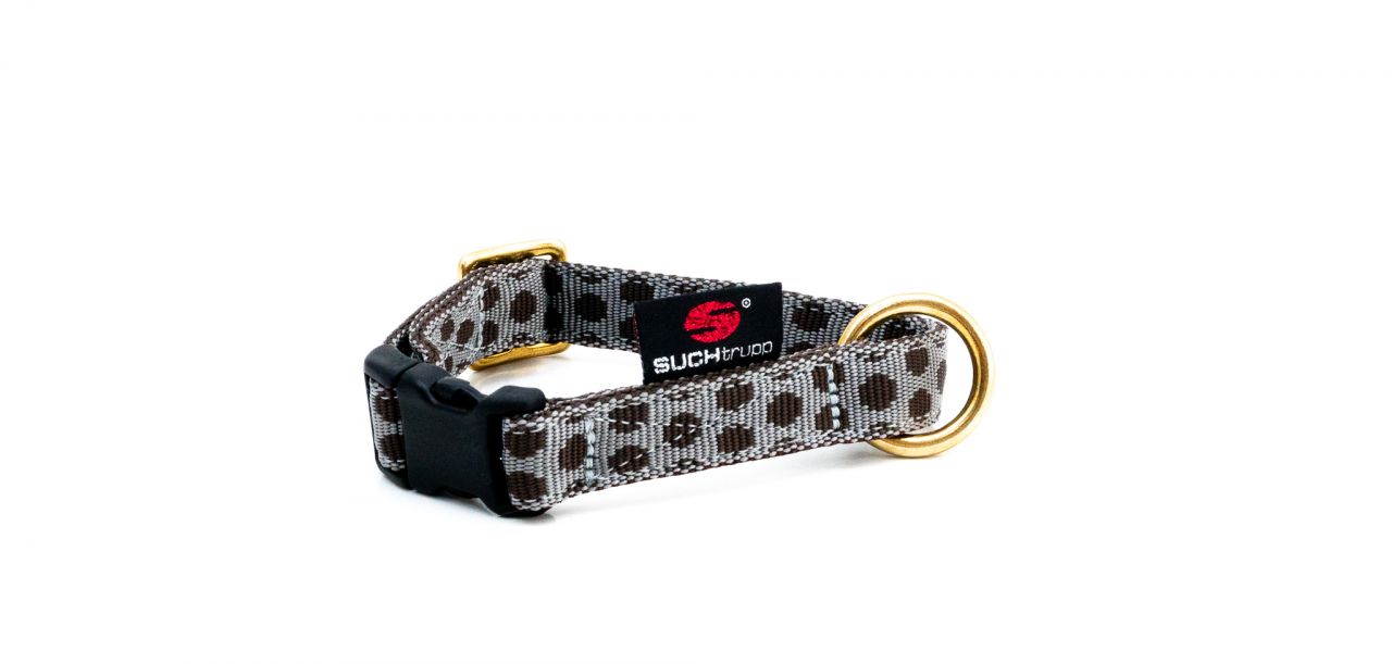 SUCHtrupp® Golden Dots Grey-Brown Steckhalsband Messing Gr. S