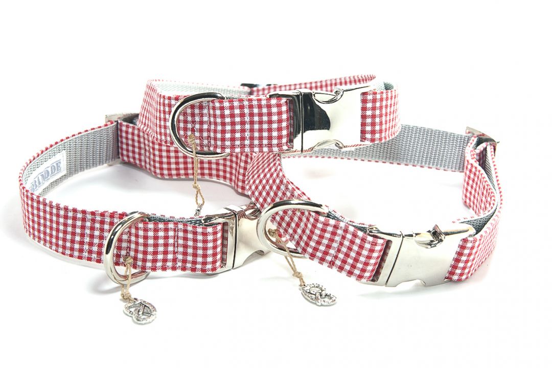 ELBfisch Halsband Vichy Karo Rött mit Brezel
