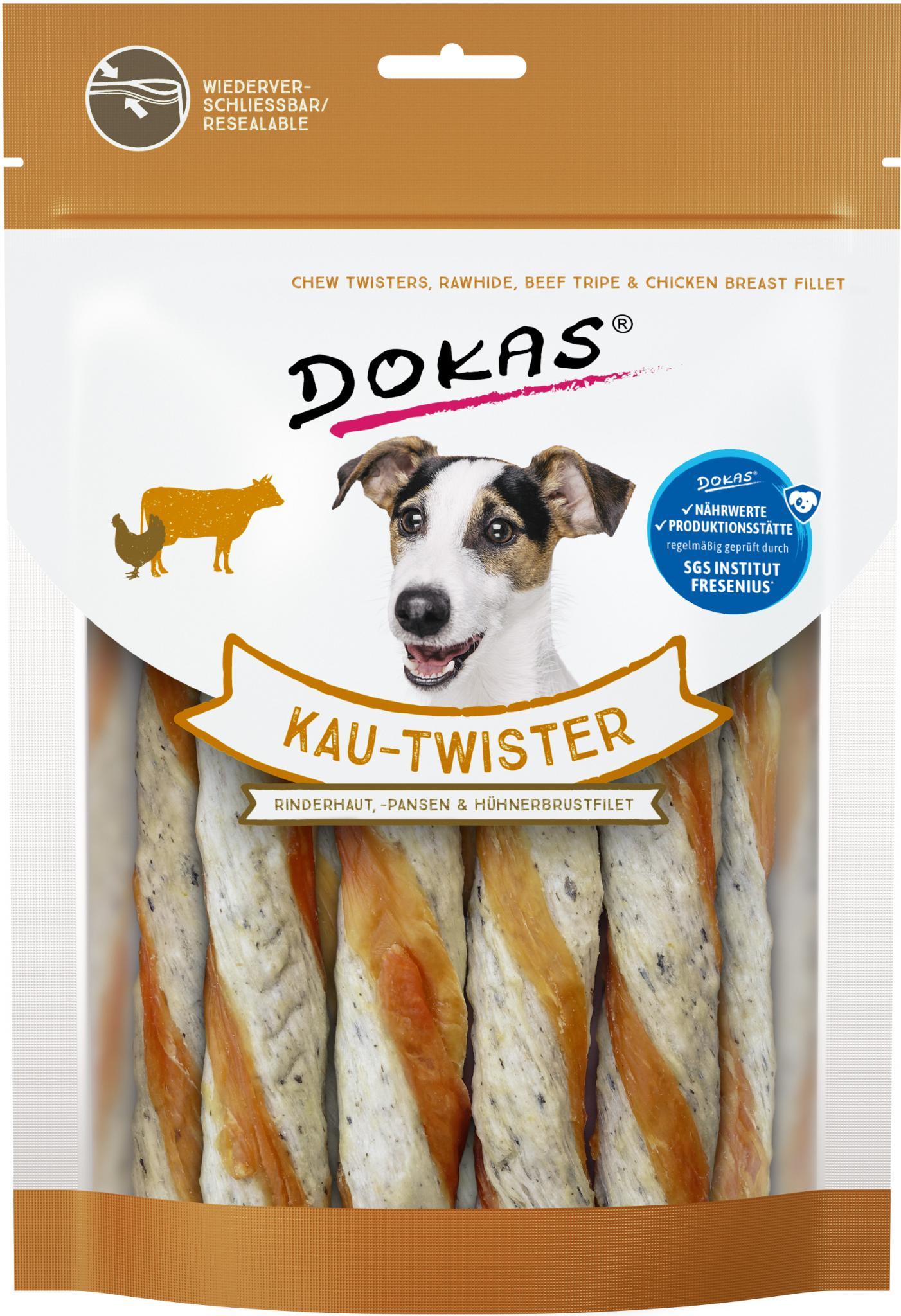 DOKAS Kau-Twister - Rinderhaut, Pansen & Hühnerbrust 200g DOKAS Kau-Twister - Rinderhaut, Pansen & Hühnerbrust 200g