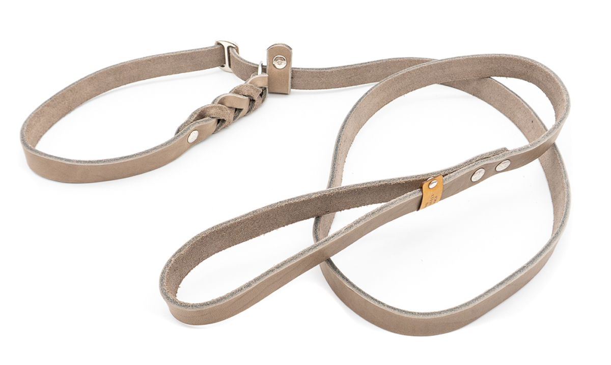 Fettleder Retrieverleine geflochten Sandgrau