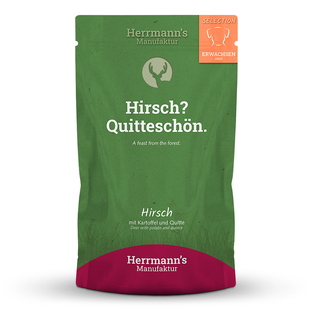 HM009884-Herrmann-s-Manufaktur-Selection-Adult-Hirsch-mit-Kartoffel-und-Quitte-15x150g Herrmann's Selection Menü Hirsch mit Kartoffel und Quitte 150 g