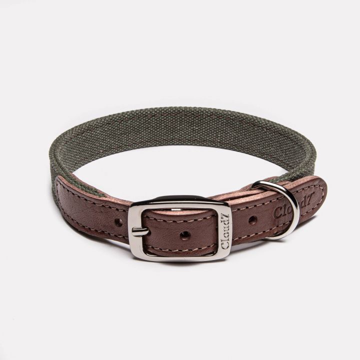 cloud7-dog-collar-tivoli-canvas-leather-olive-size-m_1 Cloud7 Halsband Tivoli Olive