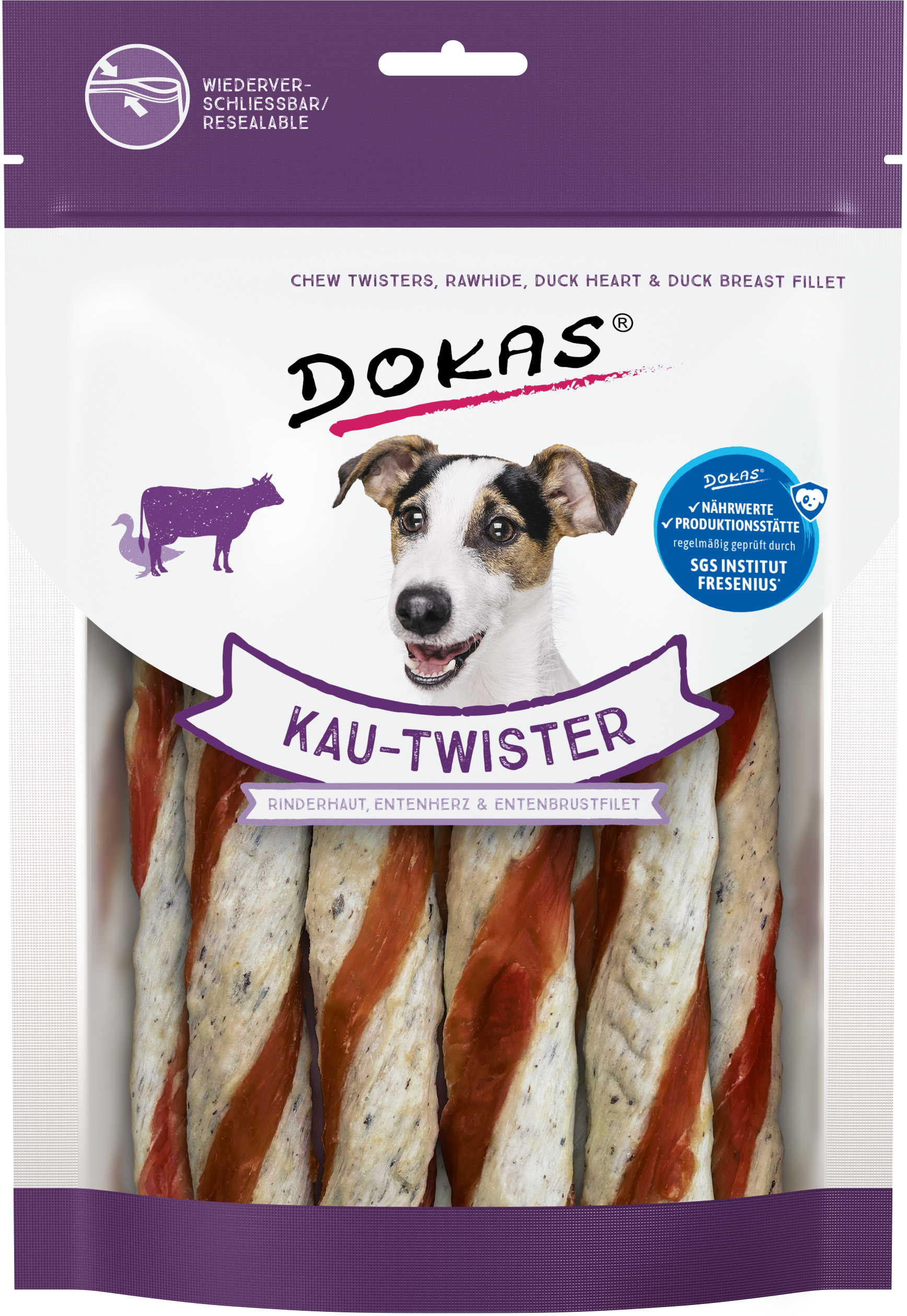 DOKAS Kau-Twister Rinderhaut, Entenherz und Entenbrustfilet 200 g