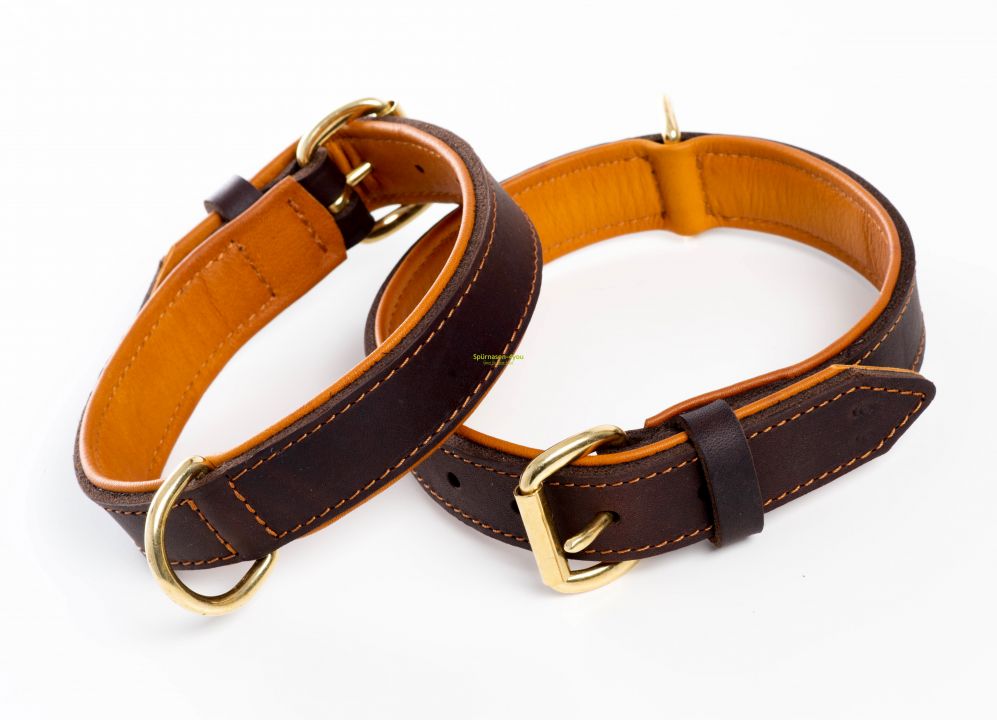 Kairo-MessingWEbDUO Lederhalsband Kairo 30 mm, Braun Messing