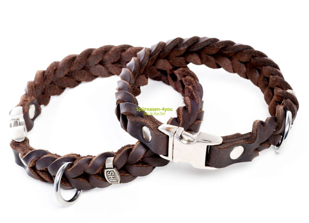 geflochtenklickweb1 Fettleder Halsband geflochten mit Klickverschluss 20mm